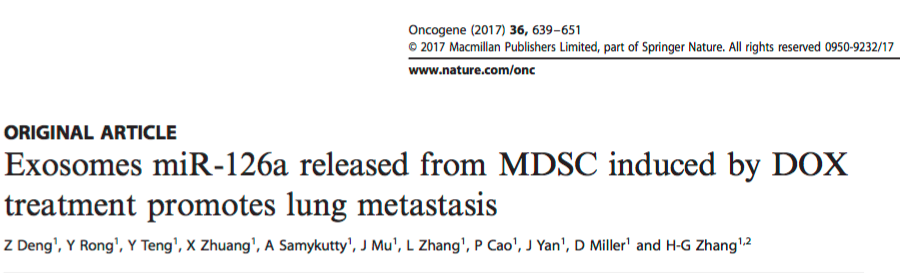 Oncogene:化疗耐药诱导外泌体miRNA的产生促进肿瘤转移