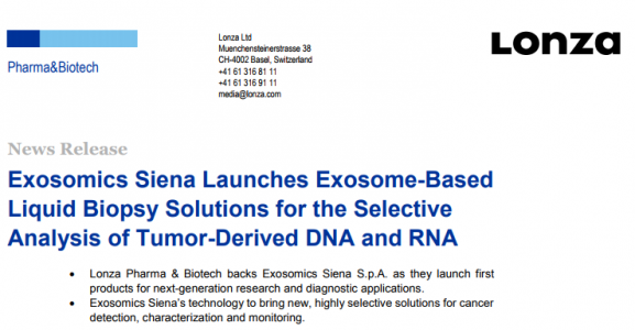 Exosomics Siena推出基于外泌体的液体活检解决方案，用于选择性分析肿瘤外泌体核酸