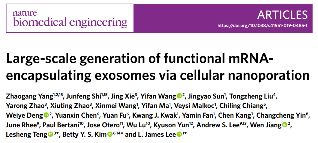 Nature子刊：细胞纳米穿孔可大规模产生携带功能性mRNA的外泌体