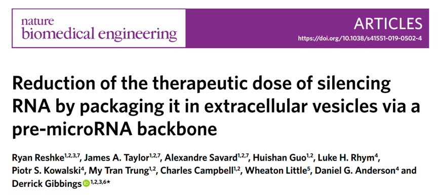 Nature子刊：利用pre-miRNA将siRNA包装在EVs中可降低治疗性siRNA的剂量
