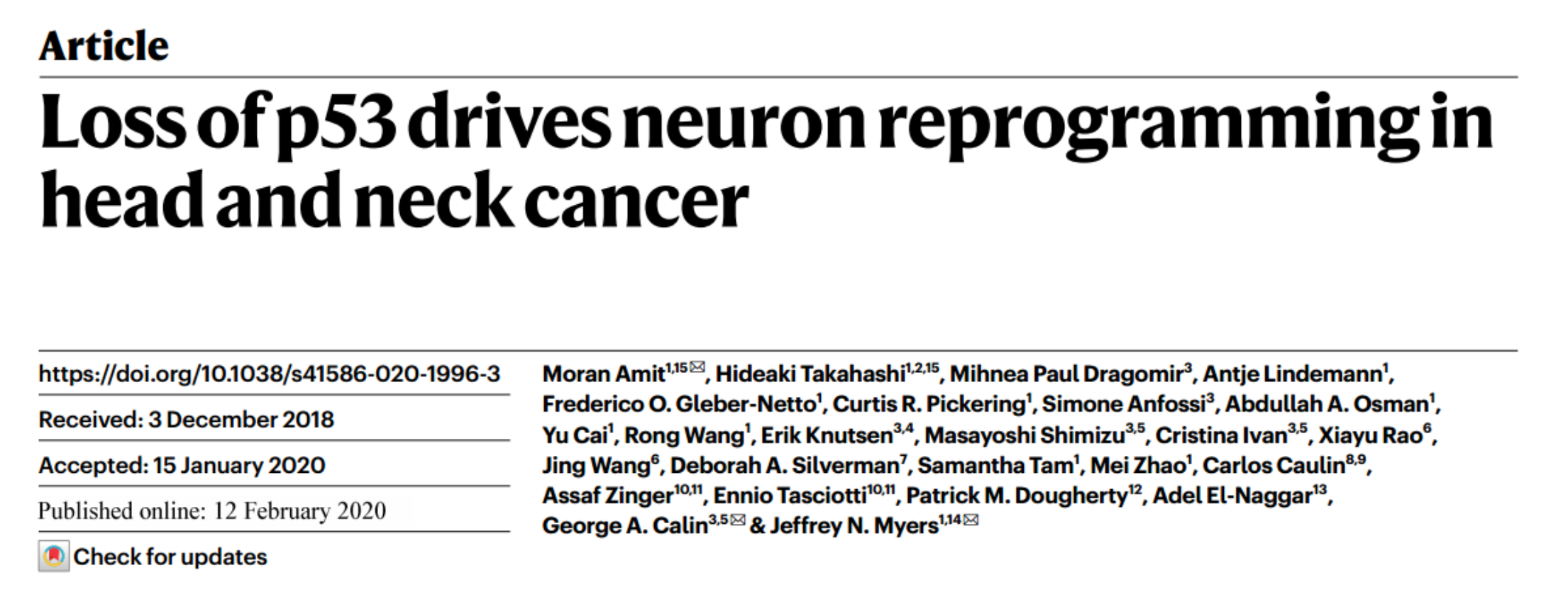 Nature重磅：p53缺失通过细胞外囊泡驱动头颈癌神经元重编程