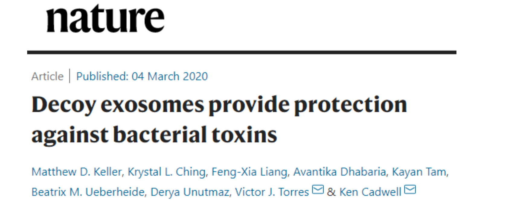 Nature重磅：外泌体充当诱饵提供针对细菌毒素的保护作用