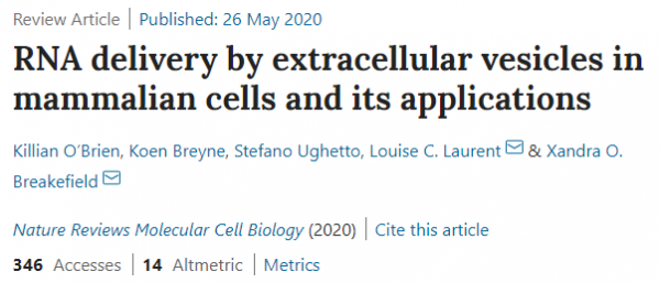 43分Nature子刊综述：细胞外囊泡在哺乳动物细胞中的RNA递送及其应用