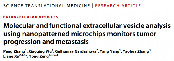 Science子刊封面：实时监测肿瘤进展和转移，一种基于3D纳米图案微芯片的细胞外囊泡分析方法