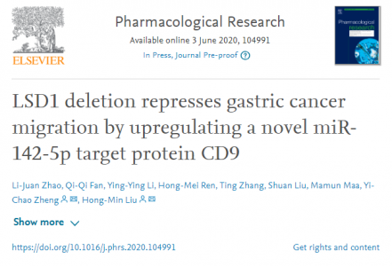  LSD1缺失通过上调miR-142-5p靶蛋白-CD9抑制胃癌转移