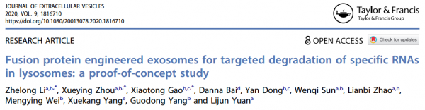 JEV：融合蛋白工程化的外泌体靶向降解特定RNA