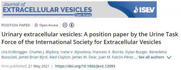 J Extracell Vesicles：国际细胞外囊泡协会关于尿液细胞外囊泡研究的立场性文件