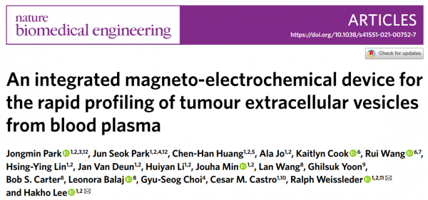 Nature子刊：一种用于从血浆中快速分析肿瘤细胞外囊泡的集成磁电化学装置