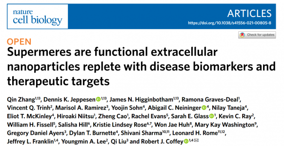 Nat Cell Biol报道发现全新功能性细胞外纳米颗粒——Supermeres，富含疾病生物标志物和治疗靶点