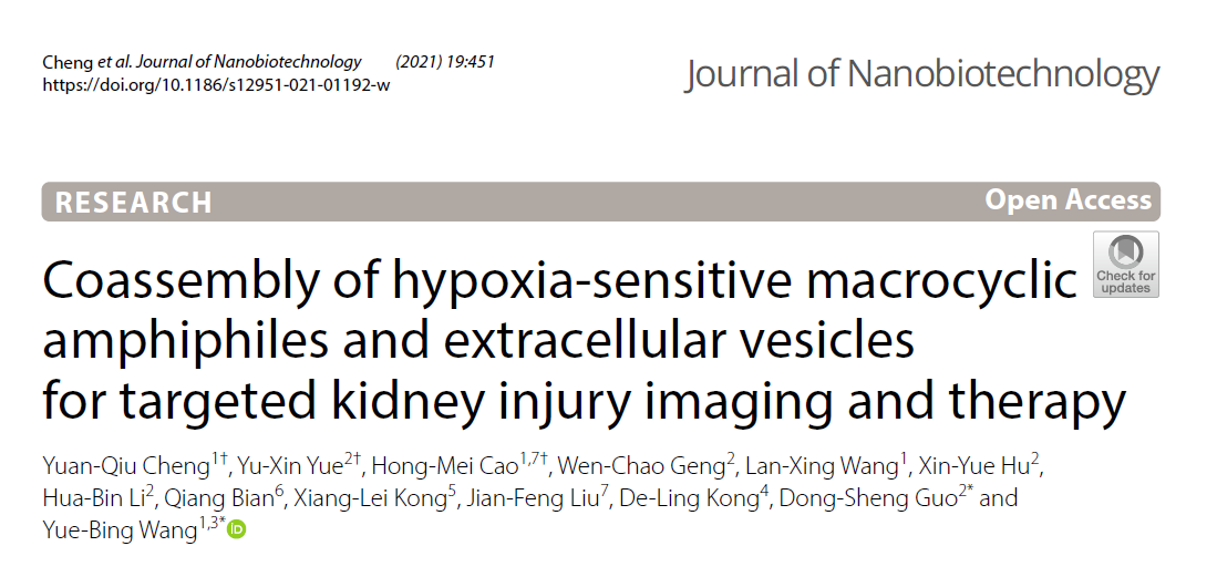 J Nanobiotechnology：细胞外囊泡和大环两亲共组装体为肾脏损伤成像和治疗提供新策略