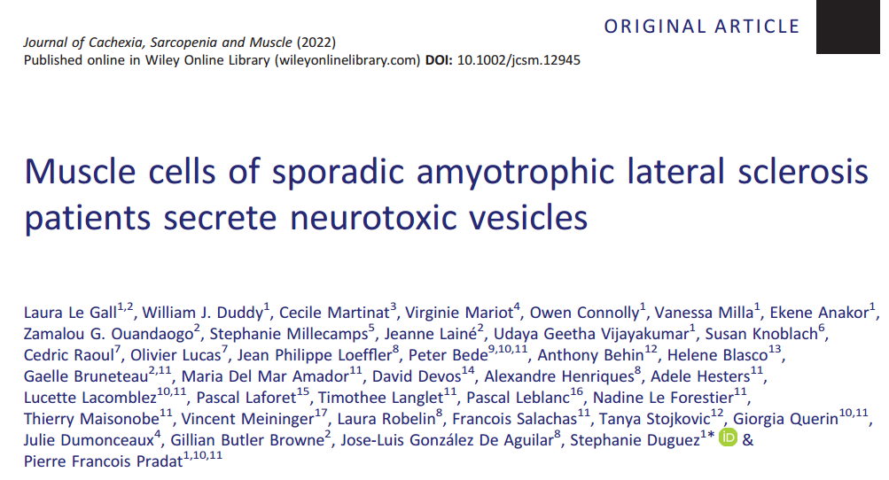 肌萎缩侧索硬化症(ALS)的肌肉细胞分泌神经毒性囊泡|J Cachexia Sarcopenia Muscle