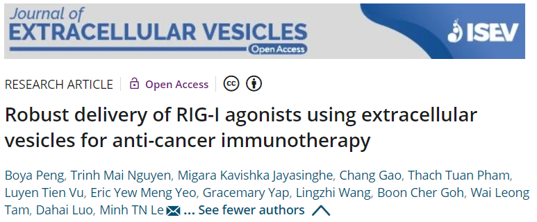 JEV：使用细胞外囊泡高效递送RIG-I激动剂用于抗癌免疫治疗