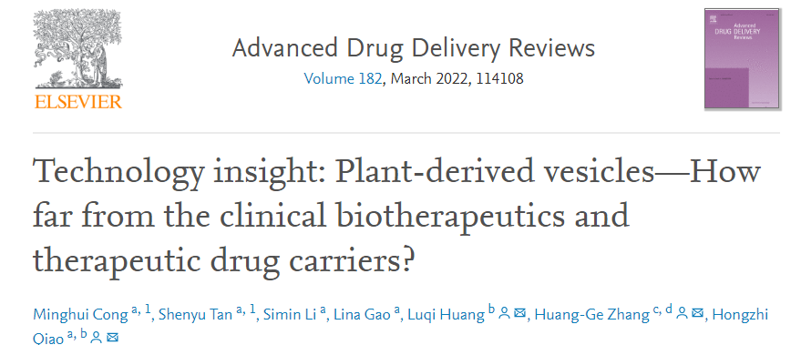 ​Adv Drug Deliv Rev | 南京中医药大学乔宏志团队：植物外泌体样纳米粒的基础研究与临床转化