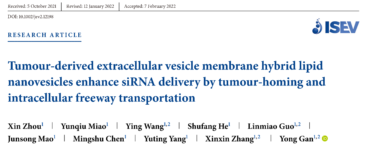 JEV | 中国科学院上海药物研究所甘勇研究员团队：肿瘤细胞外囊泡衍生的脂质载体：一种siRNA递送的新策略