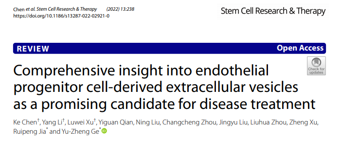Stem Cell Res Ther |南京医科大学附属南京市第一医院泌尿外科贾瑞鹏：内皮祖细胞源性细胞外囊泡具有疾病治疗潜力