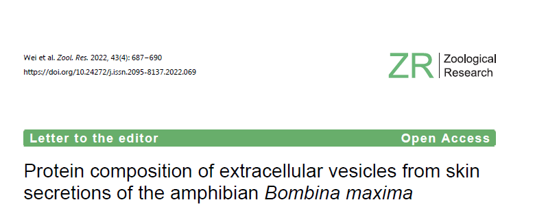 Zool Res | 昆明动物研究所张云研究员团队发表研究性工作：两栖动物大蹼铃蟾皮肤分泌液细胞外囊泡的蛋白质组成
