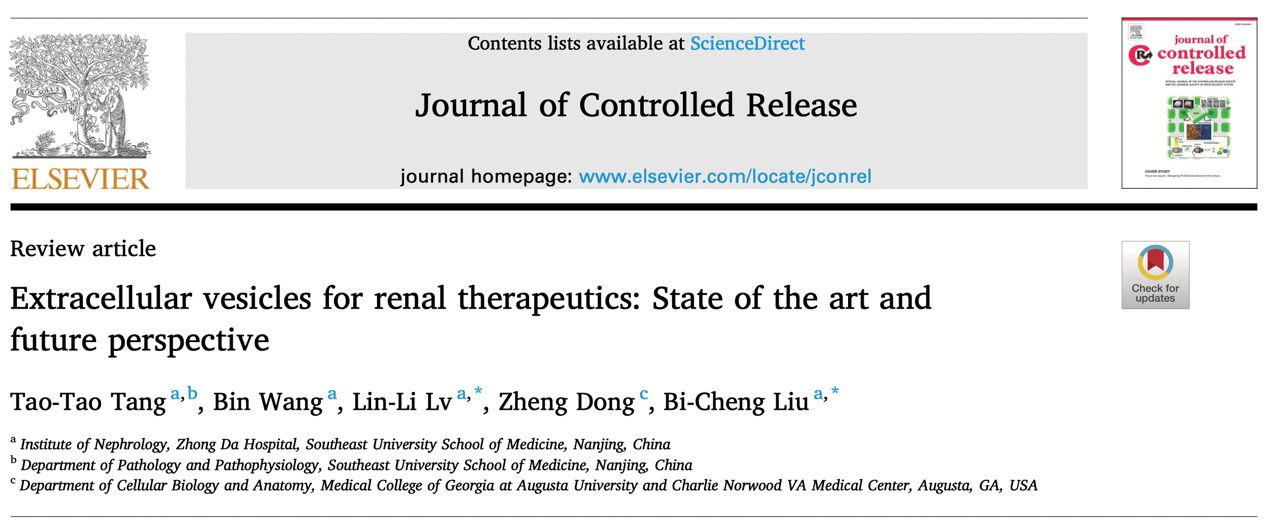 J Control Release | 东南大学刘必成教授团队发表长篇综述：细胞外囊泡在肾脏病治疗药物开发中的现状和未来展望