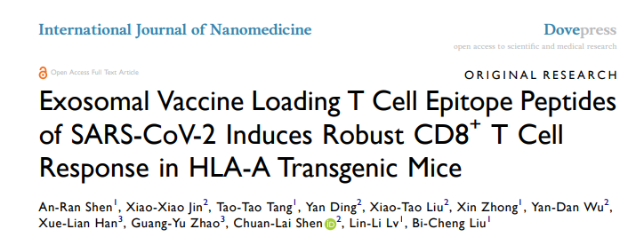 Int J Nanomedicine| 东南大学刘必成课题组：新冠病毒T细胞表位多肽外泌体疫苗在HLA-A转基因小鼠中有效诱导特异性CD8+ T细胞反应