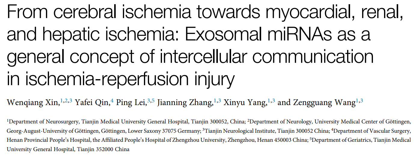 MOL THER-NUCL ACIDS|天津医科大学辛文强/杨新宇/王增光：外泌体微小RNA在缺血再灌注损伤后病理生理的调节作用