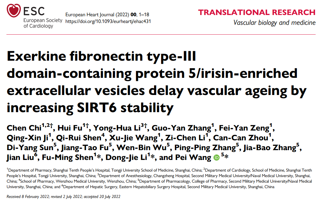 Eur Heart J：运动通过富含FNDC5/鸢尾素的细胞外囊泡（EV）延缓血管老化