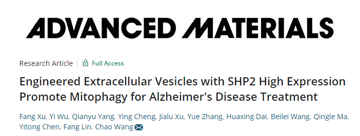 Adv Mater |苏州大学功能纳米与软物质研究院汪超团队：高表达SHP2的工程化细胞外囊泡促进线粒体自噬用于阿尔茨海默病治疗