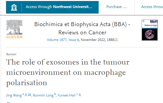 BBA Rev Cancer | 西南医科大学附属医院王静、韩云炜团队发表综述：肿瘤微环境中的外泌体对巨噬细胞极化的影响