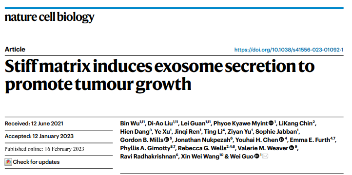 Nat Cell Biol丨刚性基质诱导外泌体分泌并促进肿瘤生长