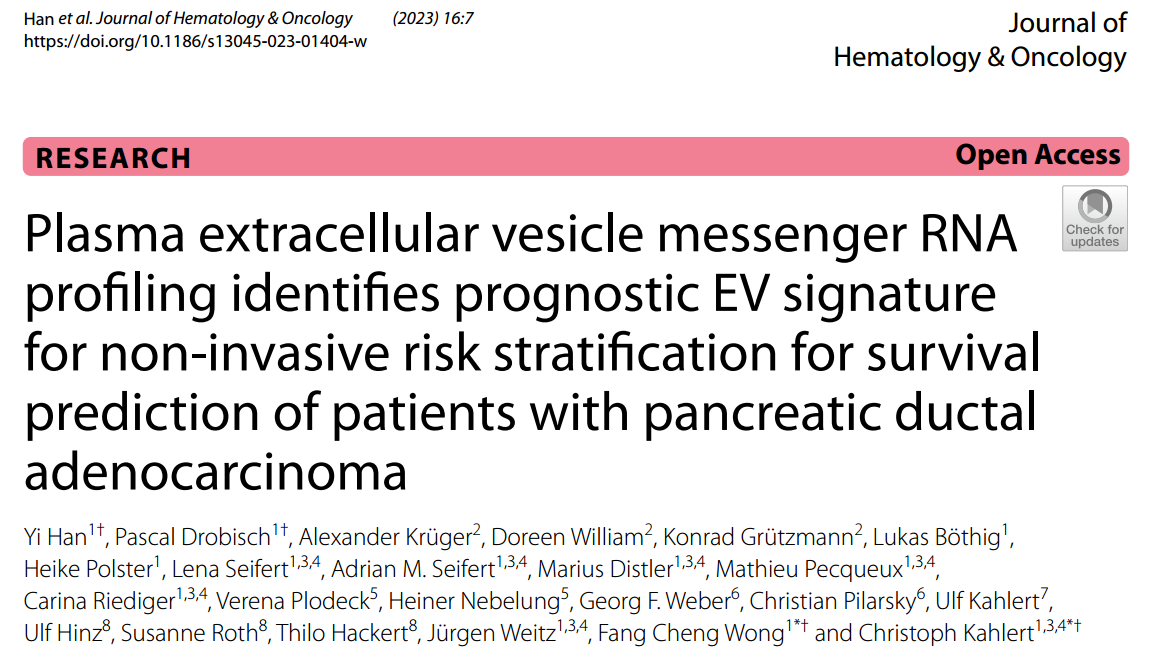 【J Hematol Oncol】多中心临床研究：血浆细胞外囊泡mRNA用于胰腺导管腺癌患者的生存预测