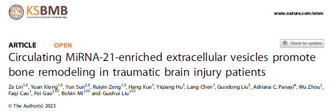 Exp Mol Med | 武汉协和医院刘国辉教授团队：脑外伤患者体内循环中富含miRNA-21的外泌体可促进其骨折愈合