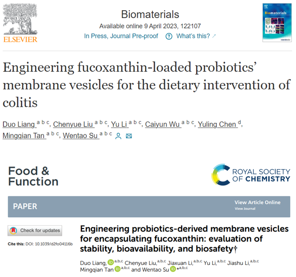 Biomaterials|大连工业大学食品交叉科学研究院谭明乾教授课题组：工程化岩藻聚糖负载益生菌膜起源的囊泡用于结肠炎饮食干预