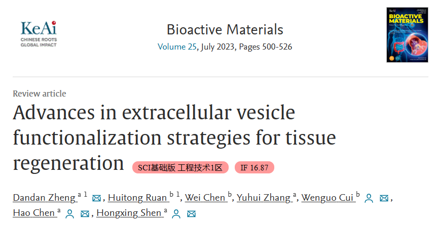 Bioactive Materials |上海交大医学院附属仁济医院沈洪兴教授课题组：细胞外囊泡功能化策略在组织再生中的研究进展