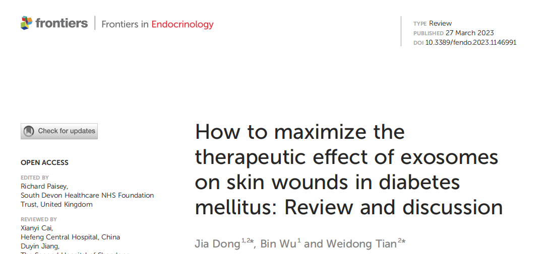 Front Endocrinol│四川大学华西口腔医院田卫东教授团队：如何最大限度地发挥外泌体对糖尿病皮肤伤口的治疗作用