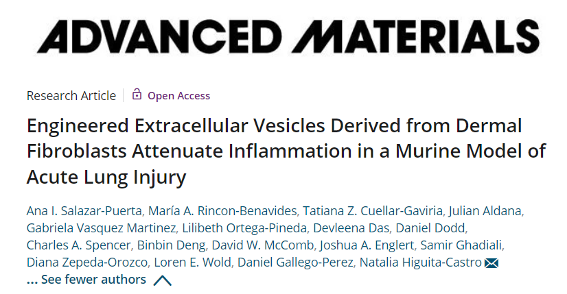 Adv Mater：工程化细胞外囊泡减轻急性肺损伤小鼠模型中的炎症