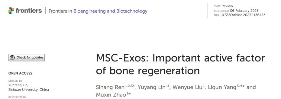 Front Bioeng Biotechnol|大连医科大附二院/辽宁计划生育科学研究院：MSC-Exos——骨再生重要活性成分