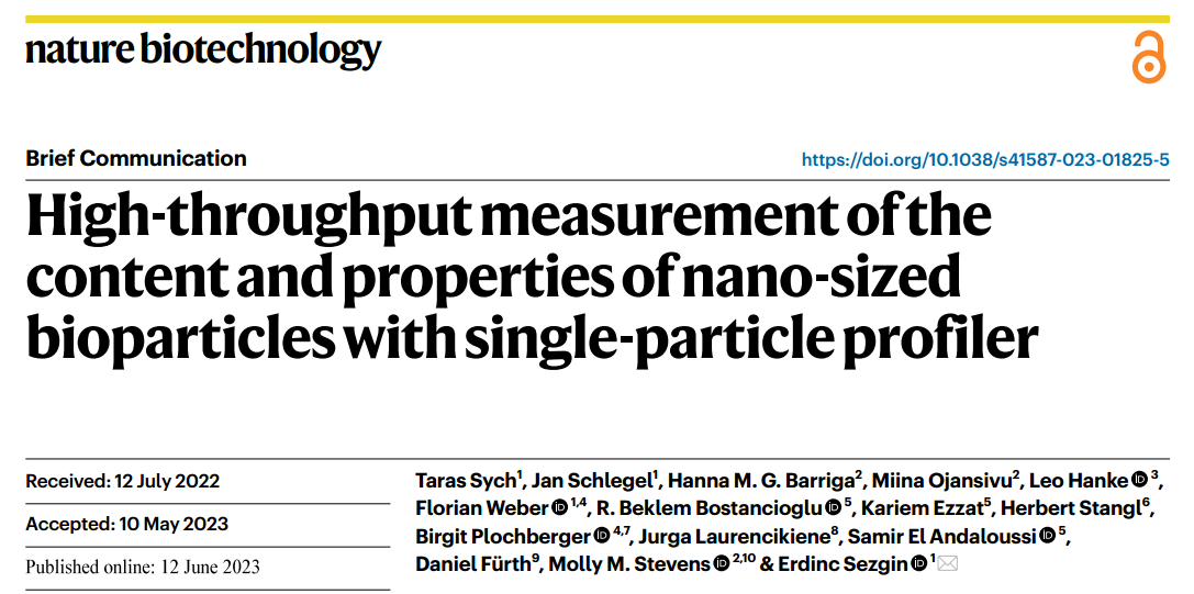 Nat Biotechnol：一种高通量检测纳米颗粒内容物和性质的单颗粒分析方案