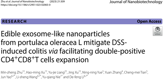 J Nanobiotechnology |深圳市人民医院消化内科:马齿苋外泌体诱导CD4/CD8 T细胞缓解溃疡性结肠炎机制研究