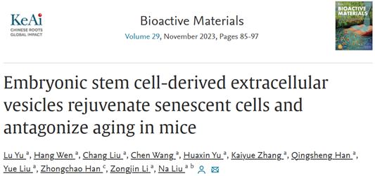Bioact Mater | 南开大学刘娜教授课题组：胚胎干细胞来源胞外囊泡（ESC-EVs）有效延缓细胞及机体衰老