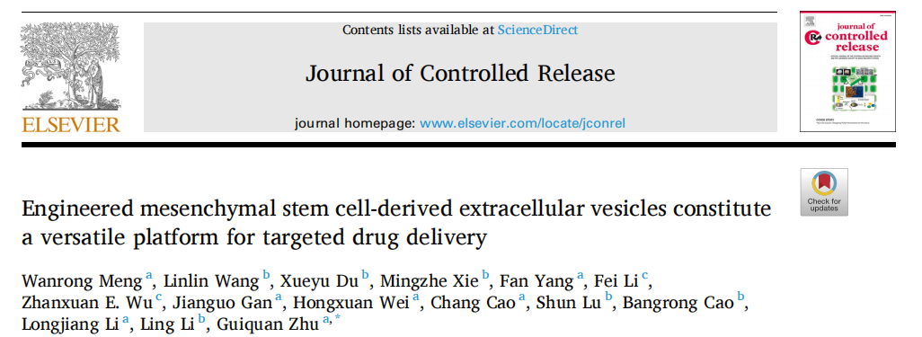 J Control Release | 四川大学华西口腔医院朱桂全：工程化间充质干细胞来源的EV构成的靶向药物递送的多功能平台
