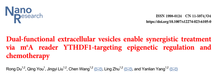 Nano Research 国家纳米科学中心杨延莲/朱凌/王琛：细胞外囊泡靶向调控YTHDF1实现卵巢癌表观遗传调控和协同治疗