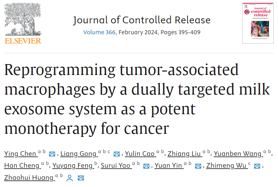 J Control Release | 江南大学附属医院黄朝晖团队:双靶向工程化牛奶外泌体药物递送体系重编程肿瘤相关巨噬细胞