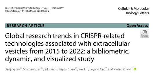 Cell Mol Biol Lett | 北京大学深圳医院张新涛教授团队：细胞外囊泡携载CRISPR基因编辑工具研究仍为全球热点