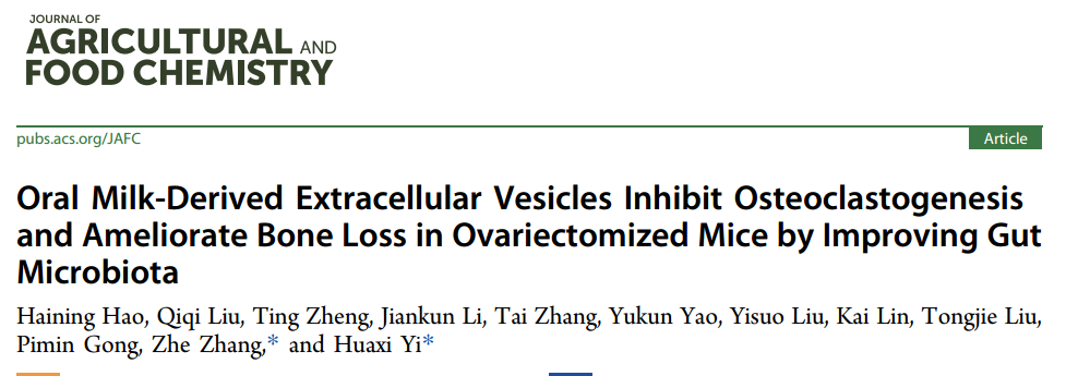 中国海洋大学食品科学与工程学院易华西教授团队:口服牛乳胞外囊泡通过调节OVX小鼠肠道菌群抑制破骨细胞生成和改善骨质流失