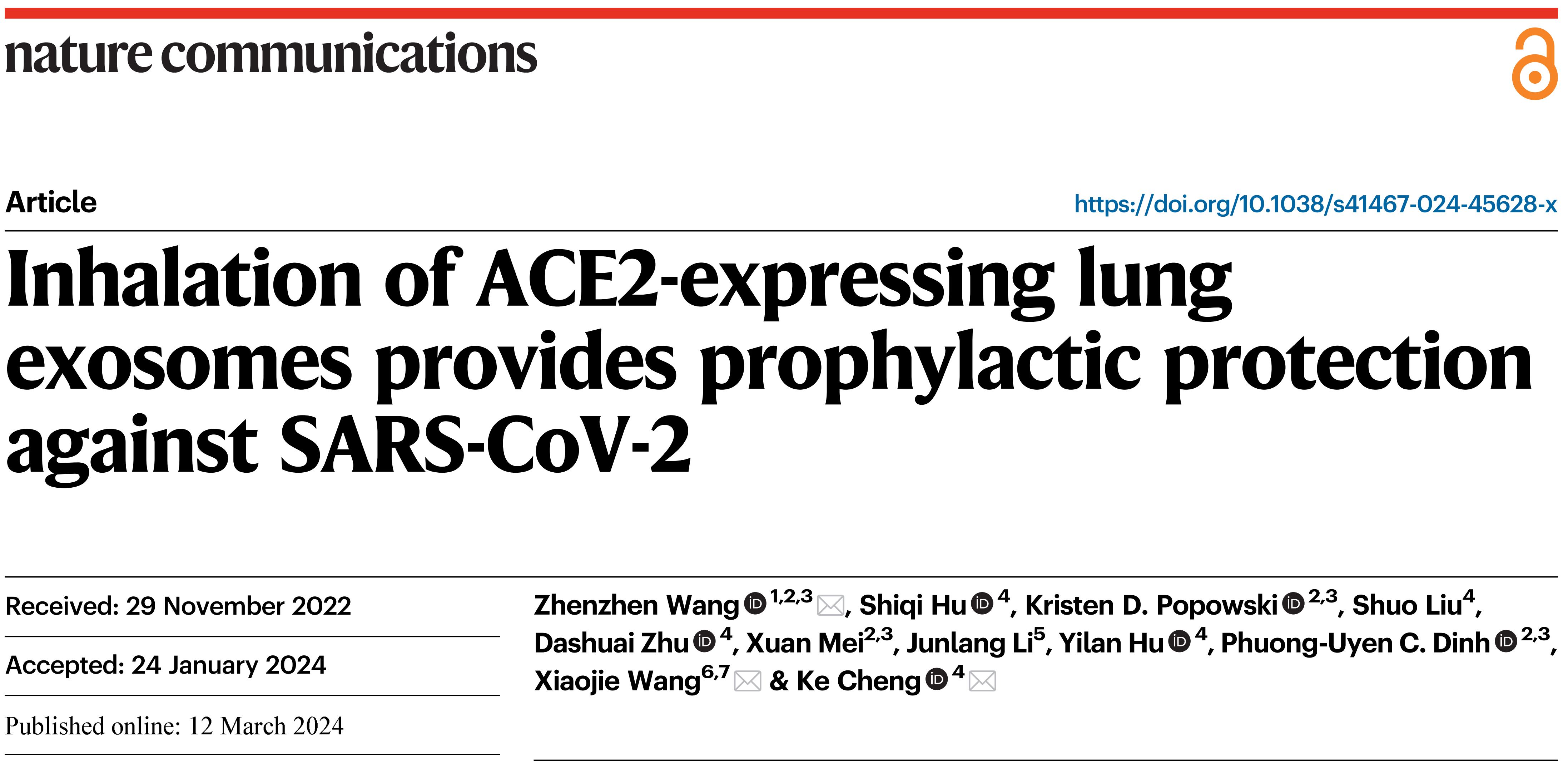 Nature Communications | 外泌体吸入保护剂预防SARS-CoV-2感染