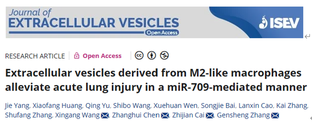 JEVￜ浙江大学张根生/蔡志坚/广东医科大学陈璋辉/浙江大学王新刚：M2巨噬细胞EVs对急性肺损伤/急性呼吸窘迫综合征的作用研究