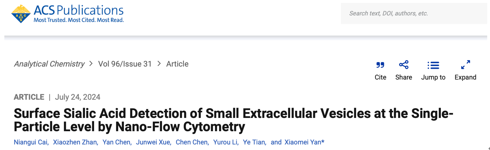 Analytical Chemistry｜厦门大学颜晓梅教授团队：纳米流式检测技术在单颗粒水平上检测小细胞外囊泡表面的唾液酸
