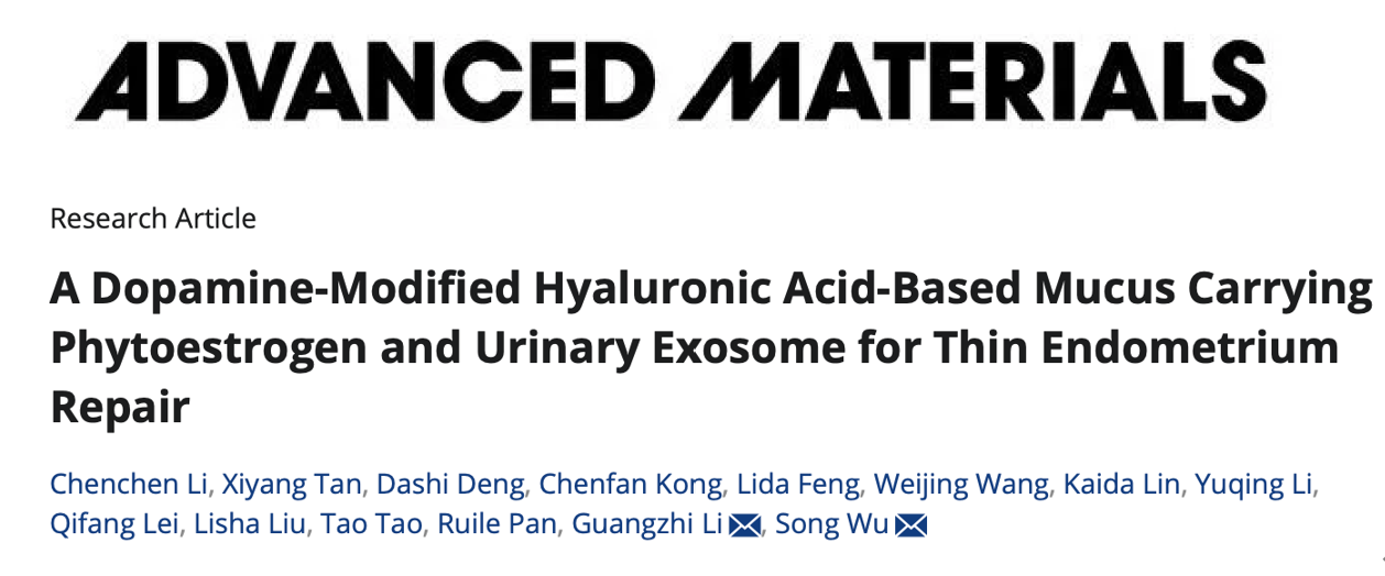 Advanced Materials｜深圳大学吴松教授团队：一种含植物雌激素和尿外泌体的人工粘液用于薄型子宫修复