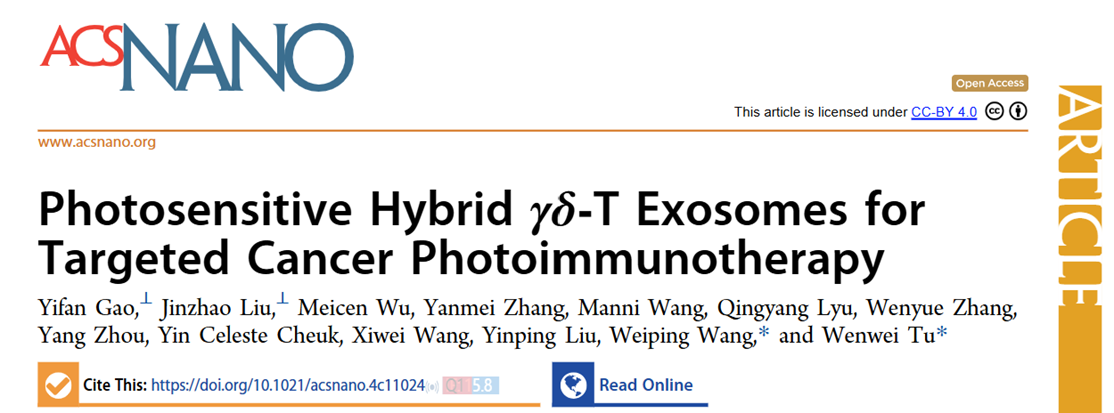ACS Nano｜香港大学医学院涂文伟课题组与汪卫平课题组：光响应杂交γδ-T细胞外泌体用于肿瘤靶向光敏免疫治疗