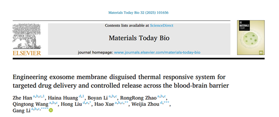 Materials Today Bio  ｜山东大学齐鲁医院李刚、薛皓教授团队：工程外泌体膜伪装热响应系统可用于靶向药物透过血脑屏障进行递送和控释