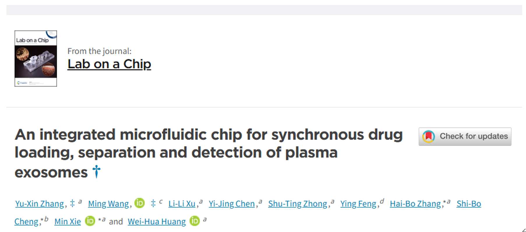 Lab on a Chip｜武汉大学谢敏/张海波/湖北中医药大学程世博：集成微流控芯片同步血浆外泌体载药、分离与电化学检测
